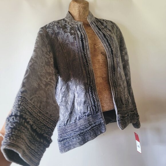 Choices Blue Embroidered Open Front Jacket - Womens Size S - Cotton Blend - Eleg - Picture 11 of 13